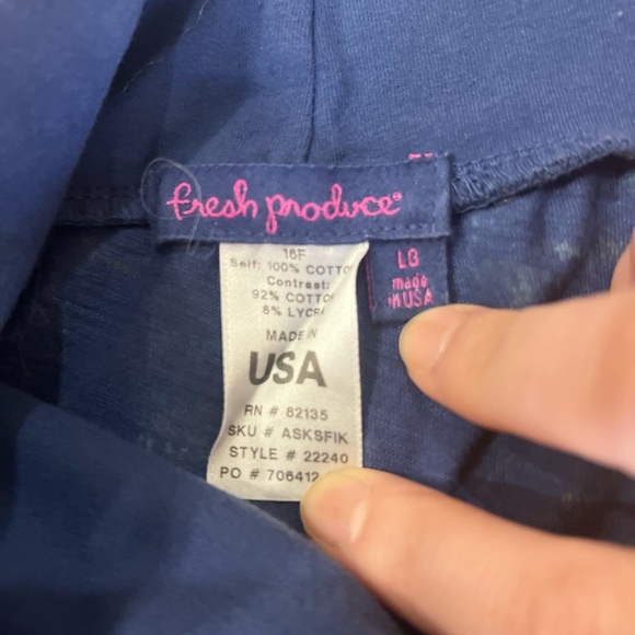 FRESH PRODUCE Blue Ikat Print Cotton Stretch Asymmetrical Maxi Skirt Sz L Boho - Picture 4 of 7